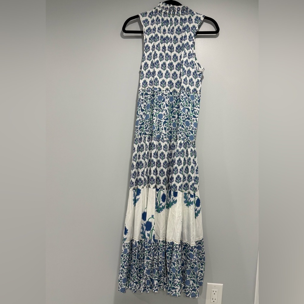 Chelsea & Theodore Womens White Blue Sleeveless Maxi Dress Size M Boho Floral - Picture 6 of 10